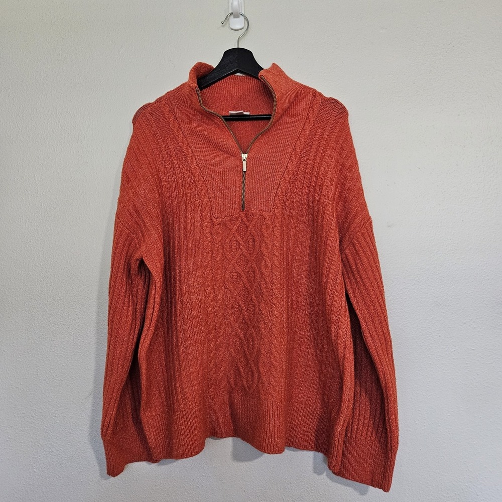 St. Johns Bay Burnt Orange Cable Knit Half-Zip Sweater XL Polyester/Spandex